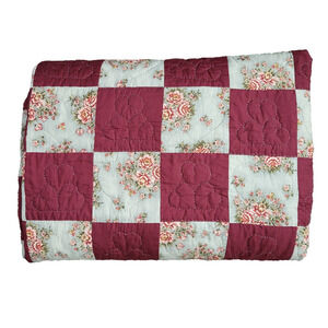 Vintage Amish Handmade Quilt Queen 100x98 Checkerboard Hearts Floral Burgundy PA